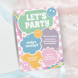 Invitación Pastel Retro Groovy Sonrisas Cumpleaños