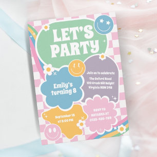 Invitación Pastel Retro Groovy Sonrisas Cumpleaños