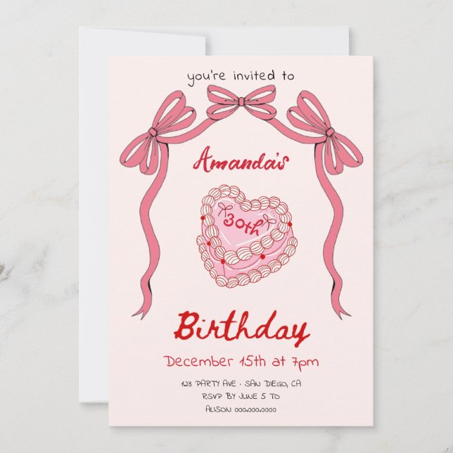 Invitación Pastel Retro Rosa y Coqueta de Vaca Cumpleaños (Anverso)
