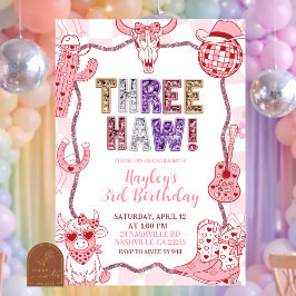 Invitación Pastel Retro Sequins Cowgirl 3rd Birthday party