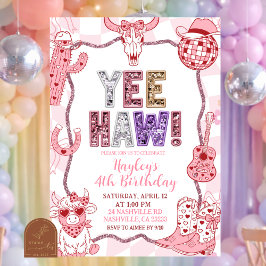 Invitación Pastel Retro Sequins Yeehaw Cowgirl Birthday party