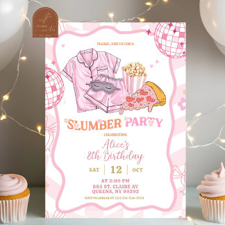 Invitación Pastel Retro Slumber Party Girl Birthday