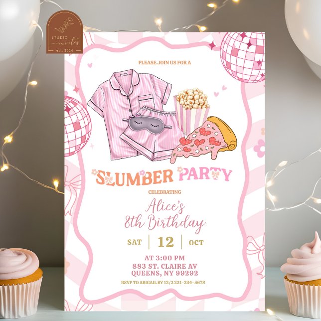 Invitación Pastel Retro Slumber Party Girl Birthday (Subido por el creador)