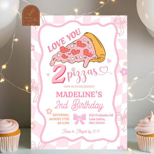 Invitación Pastel Retro Te Ama Dos fiestas De Pizza