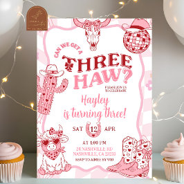 Invitación Pastel Retro Threehaw Cowgirl Birthday party