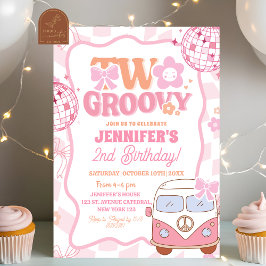 Invitación Pastel Retro Van Two Groovy Fiesta de cumpleaños