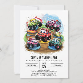 Invitación Pastel Road Monster Truck Cumpleaños