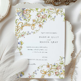 Invitación Pastel Rococo Scrollwork Boda Floral