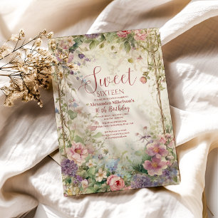 Invitación Pastel Romántico Flores Silvestres Dulce 16