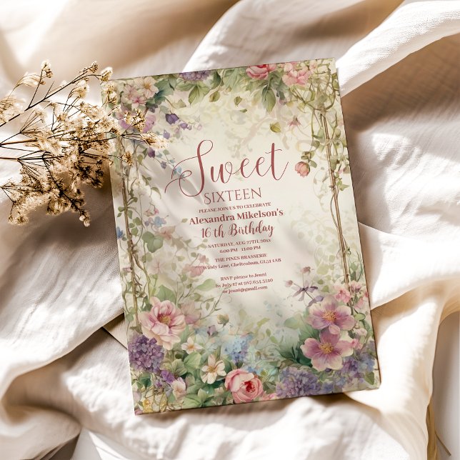 Invitación Pastel Romántico Flores Silvestres Dulce 16 (Subido por el creador)