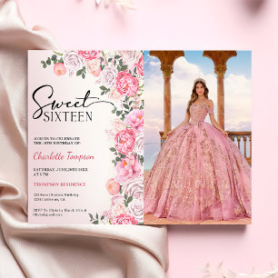 Invitación Pastel romántico Rosas Dulce Floral 16 Foto