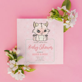 Invitación Pastel Rosa Baby Dragon Baby Shower
