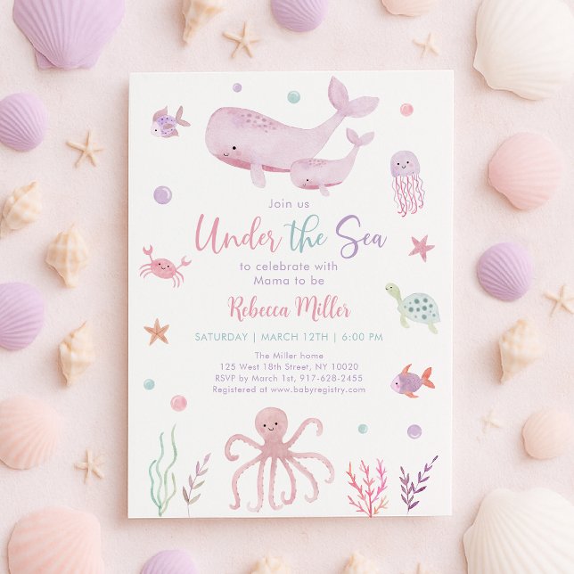 Invitación Pastel rosa bajo el mar Baby Shower (Subido por el creador)