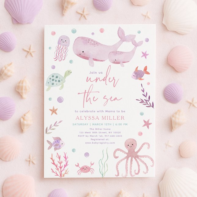Invitación Pastel rosa bajo el mar Chica Baby Shower (Subido por el creador)