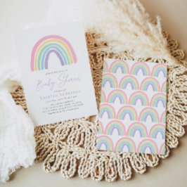 Invitación Pastel Rosa Boho Rainbow Baby Shower