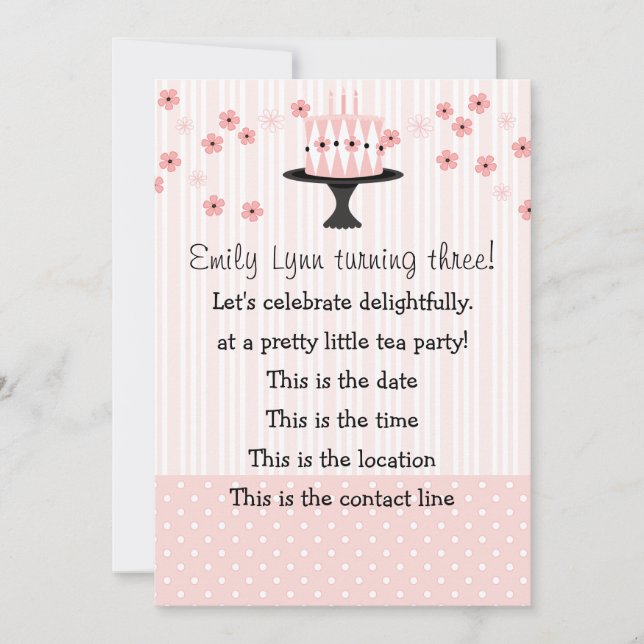 Invitación Pastel rosa con 3 Velas (Anverso)