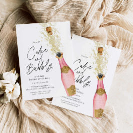 Invitación Pastel rosa de cumpleaños y champán burbujeante