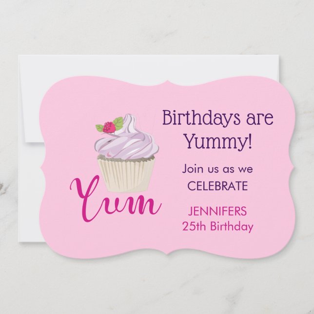 Invitación ¡Pastel rosa de ensueño con Raspberry Yum! Cumplea (Anverso)