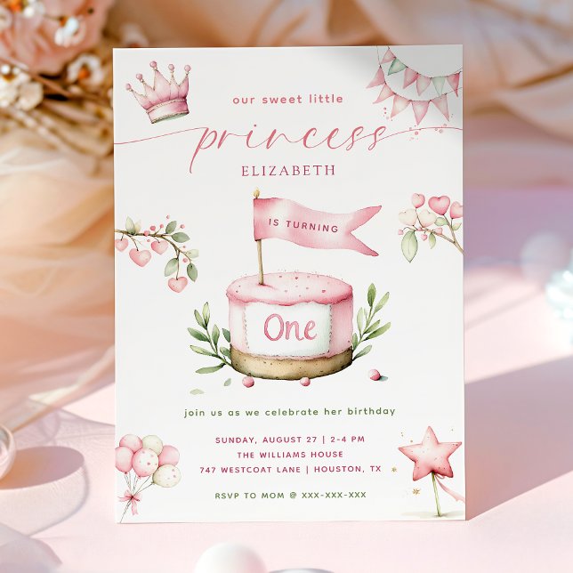 Invitación Pastel rosa de la princesa dulce primer cumpleaños (Subido por el creador)