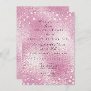 Invitación Pastel rosa de vidrio Confetti Perlas Ducha de nov