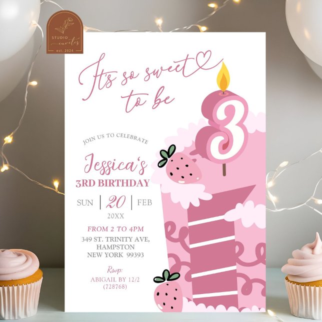 Invitación Pastel Rosa Divertido Cumpleaños 3  (Subido por el creador)