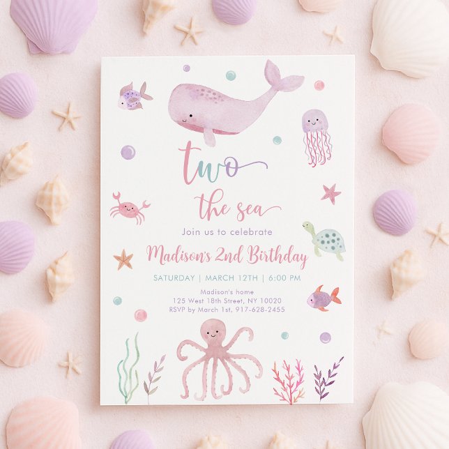 Invitación Pastel rosa Dos Aniversario del Mar (Subido por el creador)