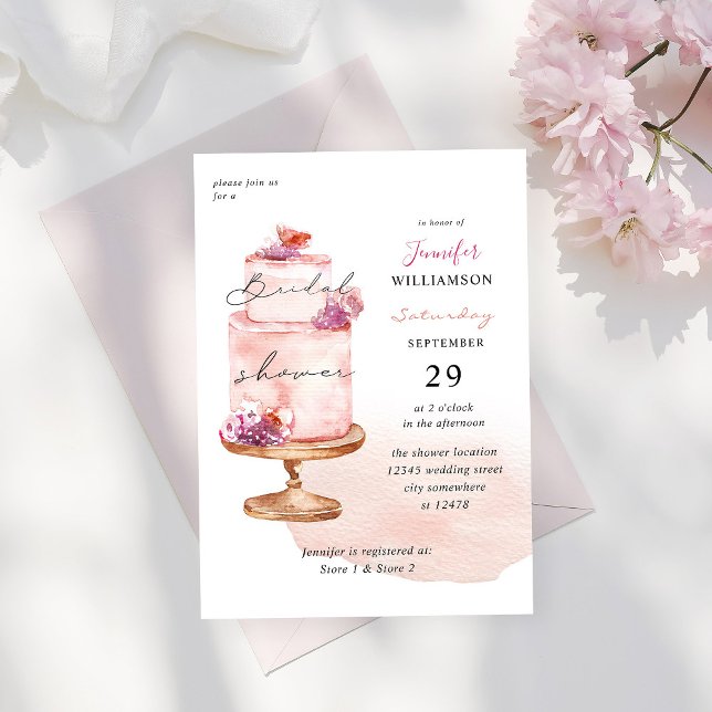 Invitación Pastel rosa Ducha de novia con rosa (Subido por el creador)