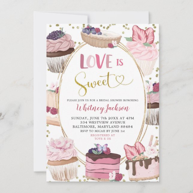 Invitación Pastel rosa El amor es una ducha dulce de novia (Anverso)