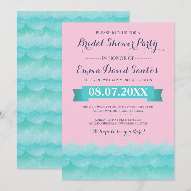 Invitación Pastel Rosa En La Ducha Náutica Náutica De Novias (Anverso / Reverso)