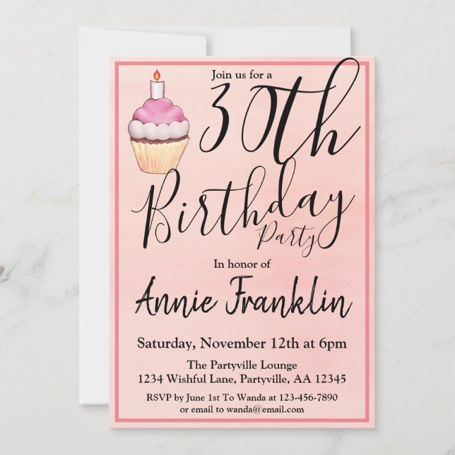 Invitación Pastel rosa Fiesta de cumpleaños 30 (Anverso)