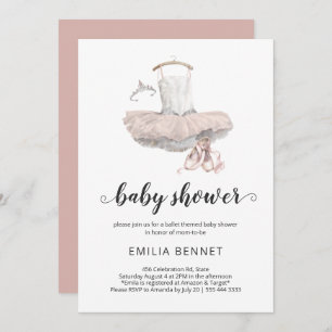 Invitación Pastel Rosa Minimal Ballerina Ballet Baby Shower