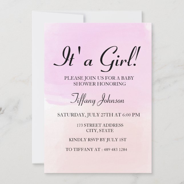 Invitación Pastel rosa morado Ombre es un Baby Shower Chica (Anverso)