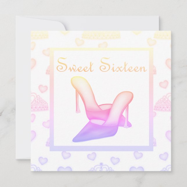 Invitación Pastel rosa pastel dulce DIECISÉIS ZAPATOS CUMPLEA (Anverso)