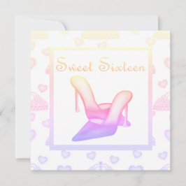 Invitación Pastel rosa pastel dulce DIECISÉIS ZAPATOS CUMPLEA