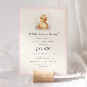 Invitación Pastel Rosa Pequeño Pato Baby Shower