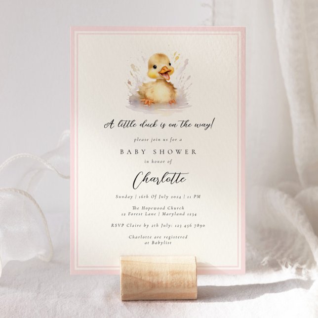 Invitación Pastel Rosa Pequeño Pato Baby Shower (Subido por el creador)