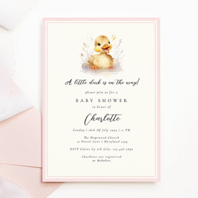 Invitación Pastel Rosa Pequeño Pato Baby Shower (Subido por el creador)
