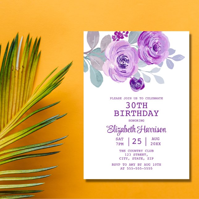 Invitación Pastel Rosa Púrpura Vegetación Floral 30 cumpleaño (Subido por el creador)
