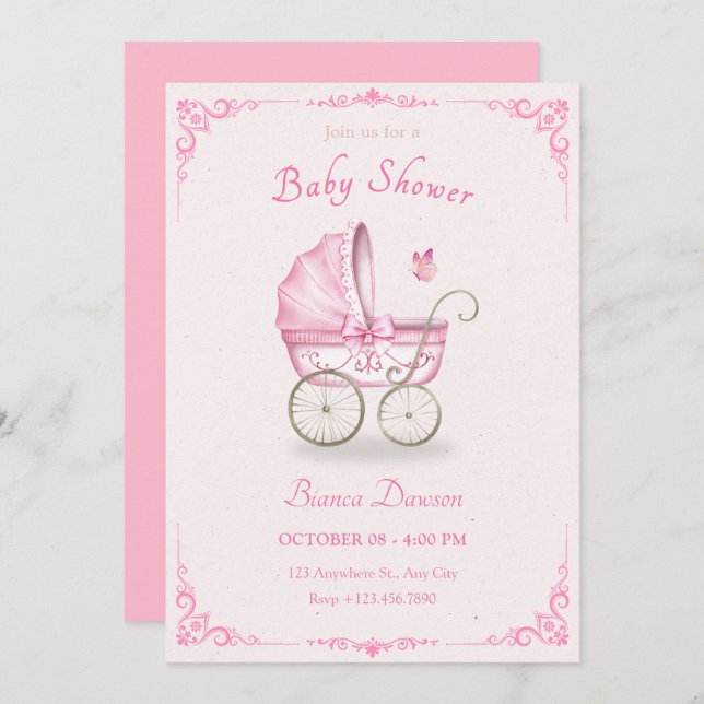 Invitación Pastel rosa suave de bebé bebé de la ducha bebé (Anverso / Reverso)