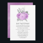 Invitación Pastel Rosa Vintage Púrpura y Plata Bat Mitzvah<br><div class="desc">rosas de color púrpura moda murciélago mitzvah invitación con acentos de plata.</div>