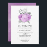 Invitación Pastel Rosa Vintage Púrpura y Plata Bat Mitzvah<br><div class="desc">rosas de color púrpura moda murciélago mitzvah invitación con acentos de plata.</div>