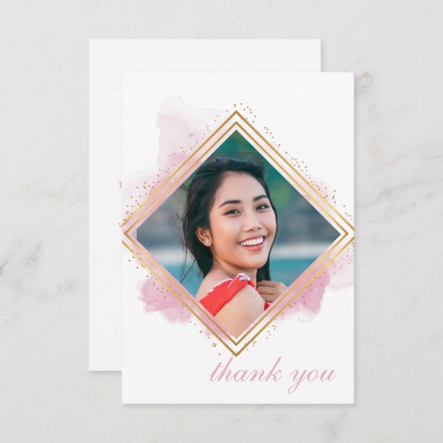 Invitación Pastel Rosa y Graduación De Diamantes De Oro Graci (Anverso / Reverso)