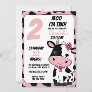 Invitación Pastel rosa y negro vaca moo cualquier cumpleaños