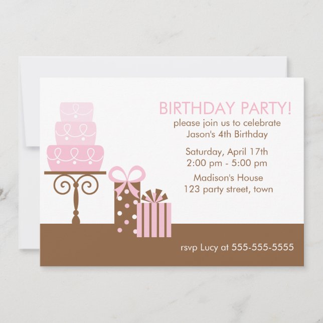 Invitación Pastel rosa y presentación cumpleaños (Anverso)