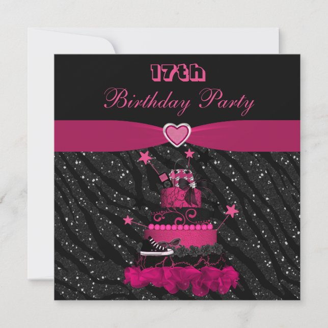 Invitación Pastel rosa y rayas de cebra de moda Cumpleaños 17 (Anverso)