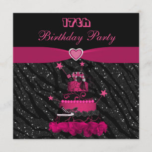 Invitación Pastel rosa y rayas de cebra de moda Cumpleaños 17