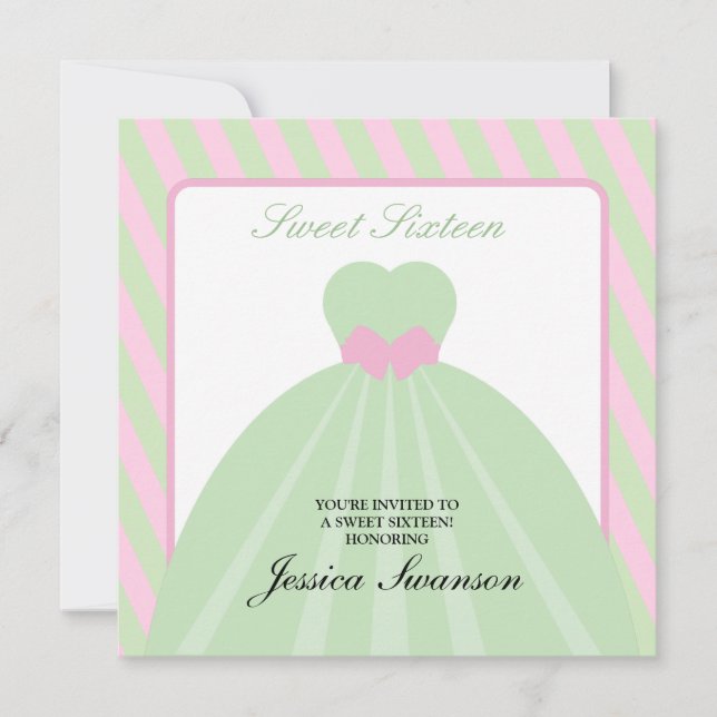 Invitación Pastel rosa y verde dulce dulce de vestido formal  (Anverso)
