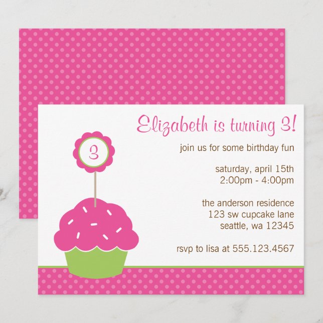Invitación Pastel rosa y verde Polka Dot fiesta de cumpleaños (Anverso / Reverso)