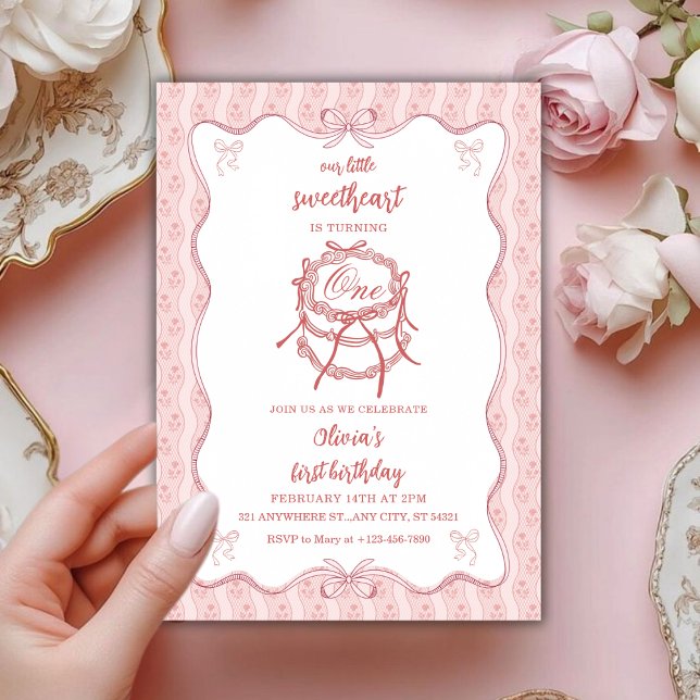 Invitación Pastel Rosado Cumpleaños Princesa Primer Cumpleaño (Subido por el creador)