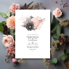 Invitación Pastel Rubor Boda de floral rosa y carbón vegetal